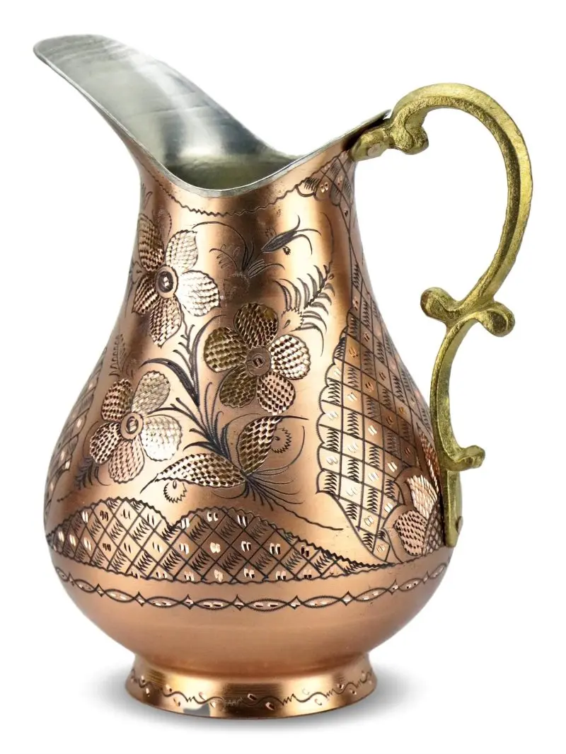 Rose Flower Tumbled Engraved Copper Jug