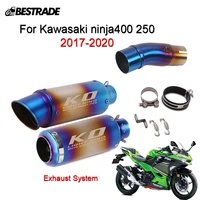 51mm exhaust system for kawasaki ninja 250 400 2017 2021 motorcycle muffler pipe mid tube blue color stainless steel slip on