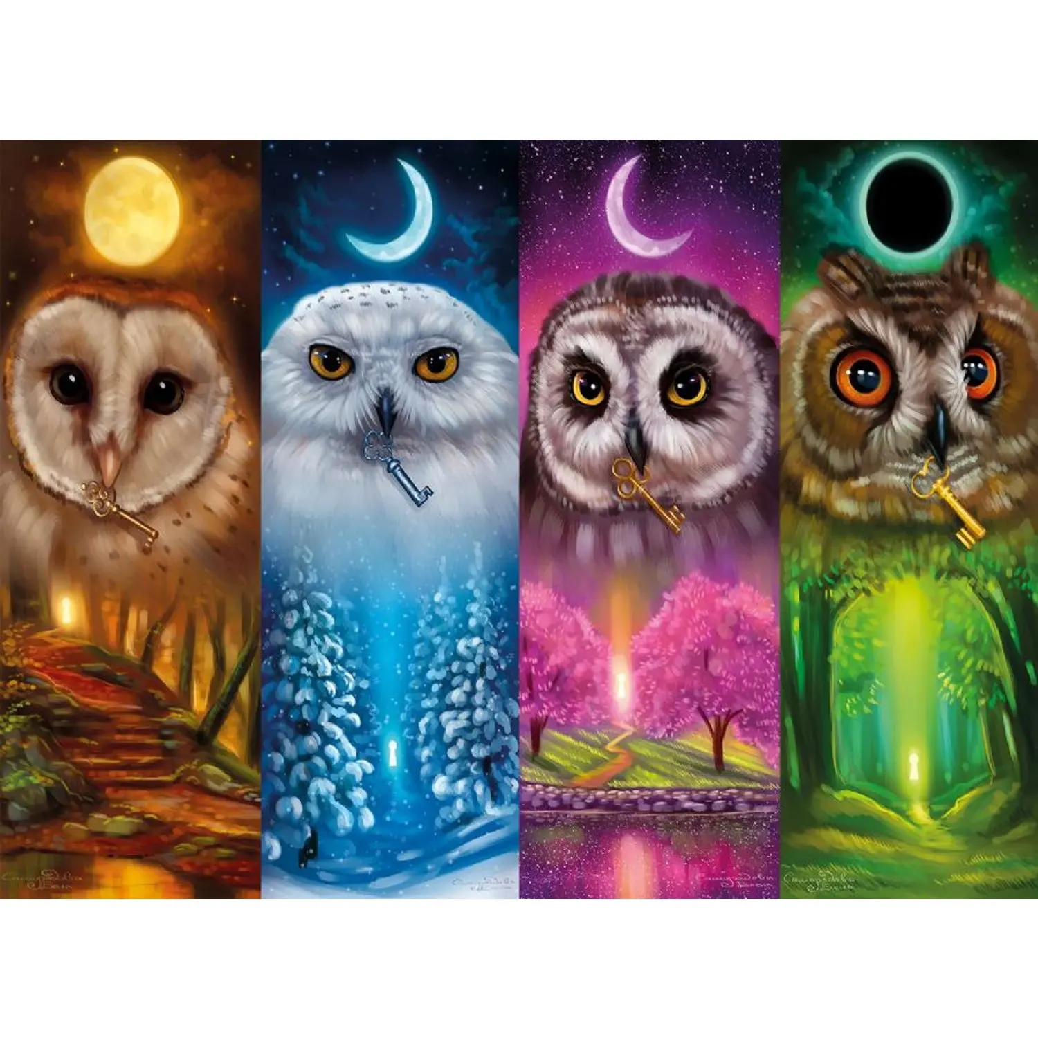 

Nova Puzzle Four Seasons Owls-1000 Piece Jigsaw Puzzle-Mystic Birds-Jigsaw-Blue Puzzle Carton-Holy element Intros