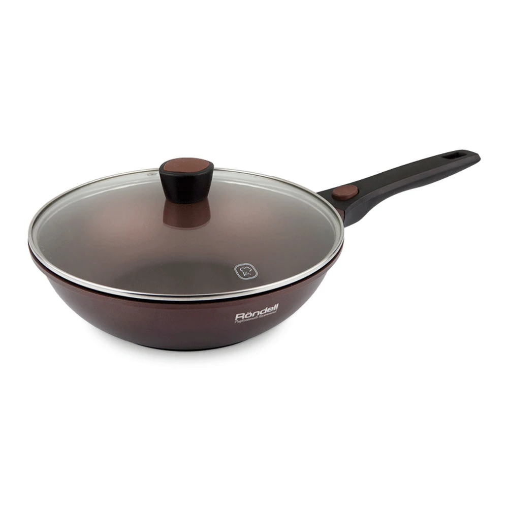 Сковорода Вок с стеклянной крышкой RDA 970 28 см 3 4 л со съемной ручкой Kortado Rondell литой