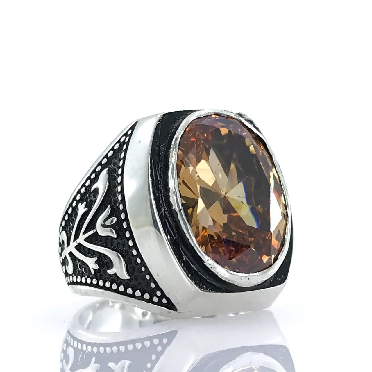 Special Manufacturing Citrine Stone Şövalye Case Silver Men 'S Ring