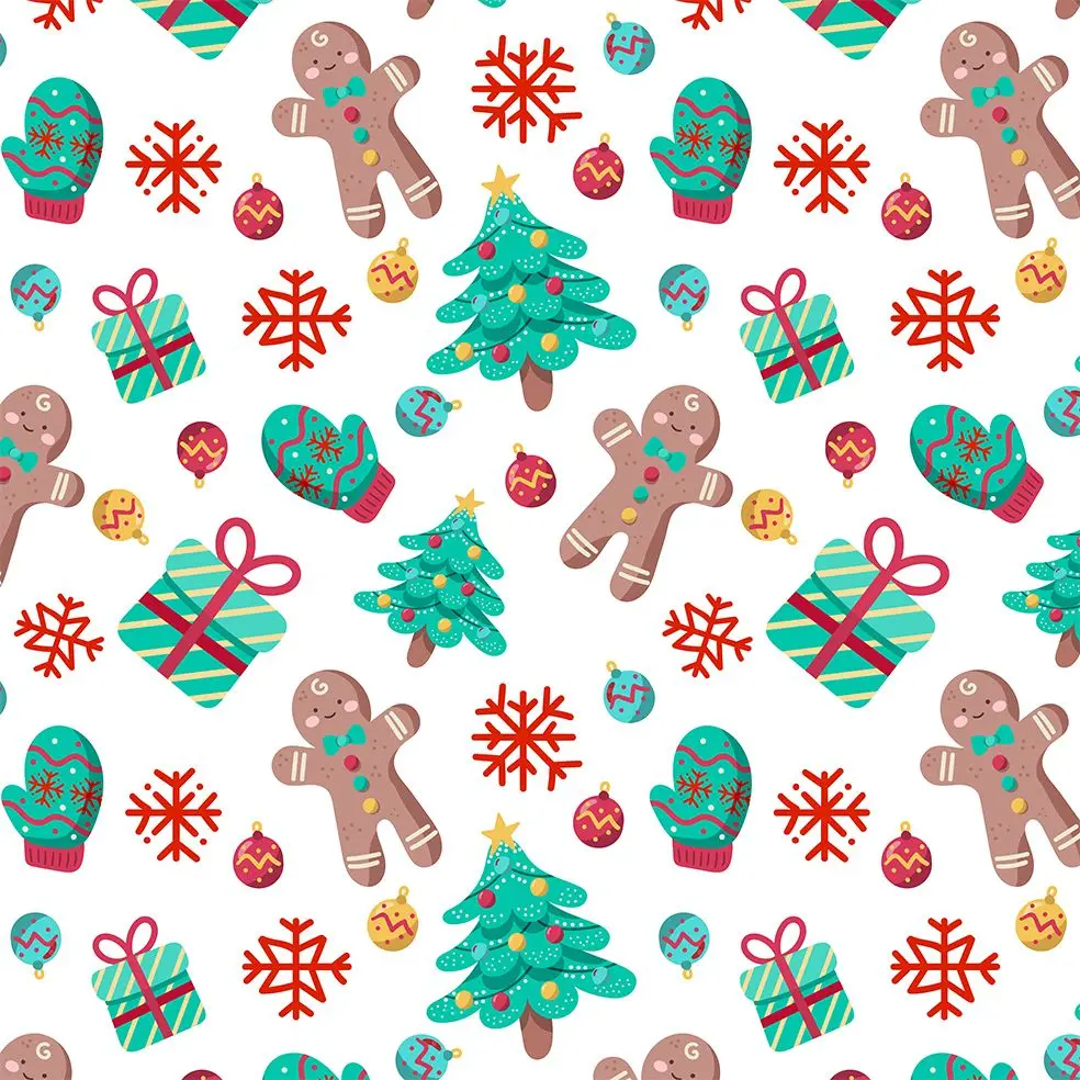 

Curtain Gifts, Trees, Snowflakes, Cookies, Balls Christmas Celebration Theme Artwork White Green Red Yellow