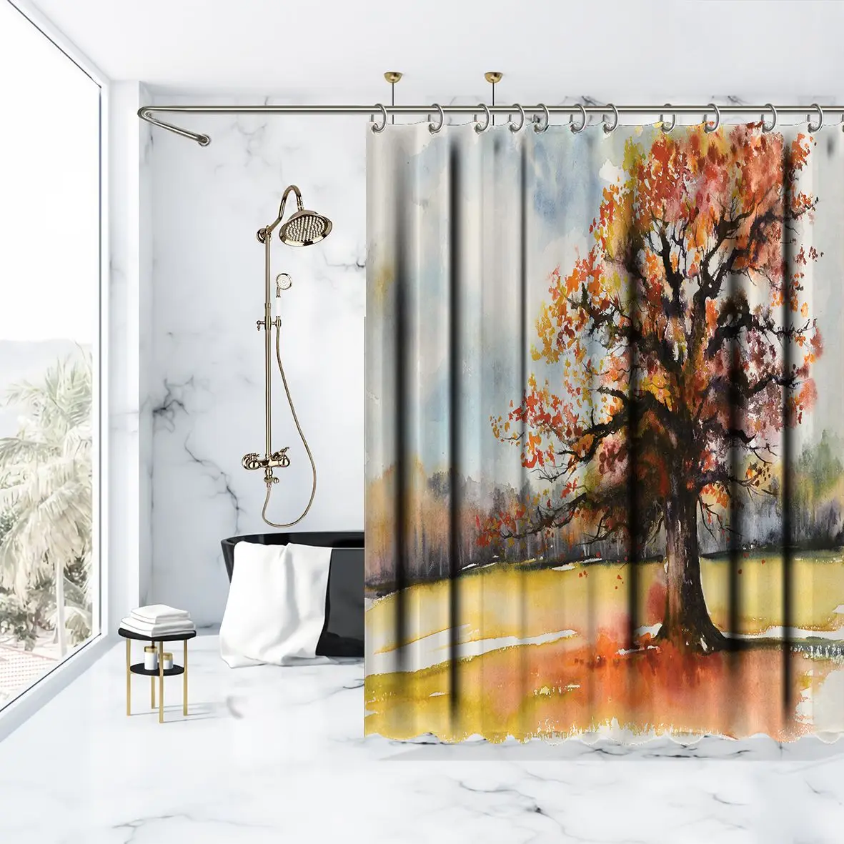 Занавеска для душа с дубовым деревом осенние листья лес природа сельская