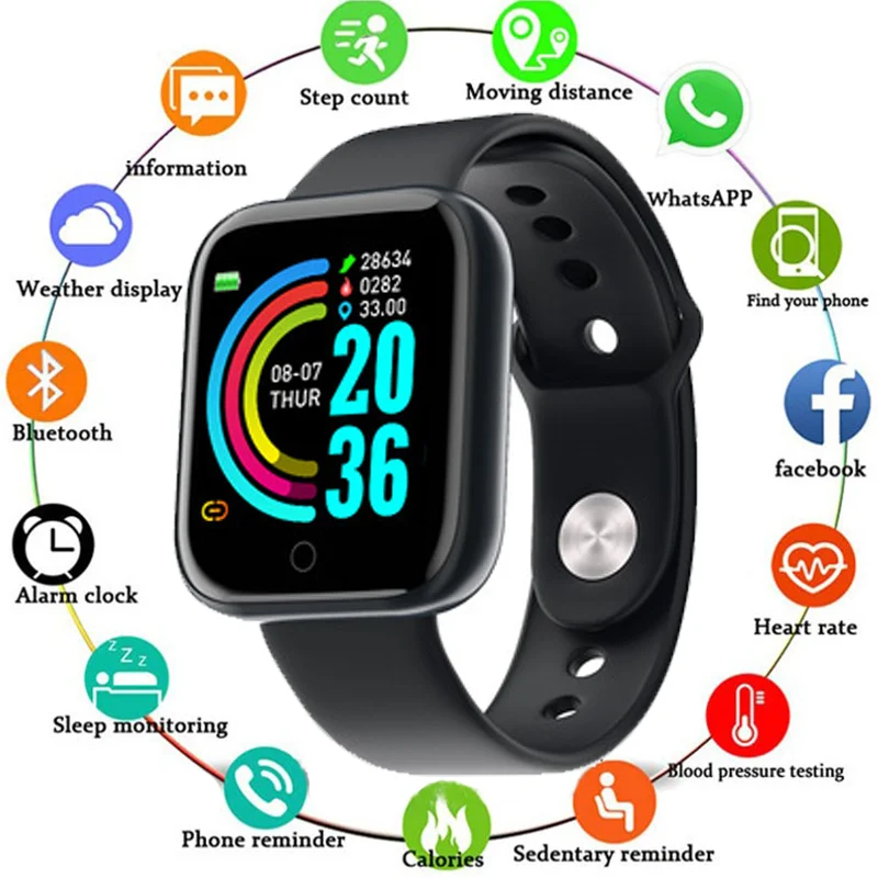 

Умные часы D20 для мужчин и женщин, фитнес-трекер Y68, спортивные часы, браслет с пульсометром и тонометром, умные часы для IOS и Android