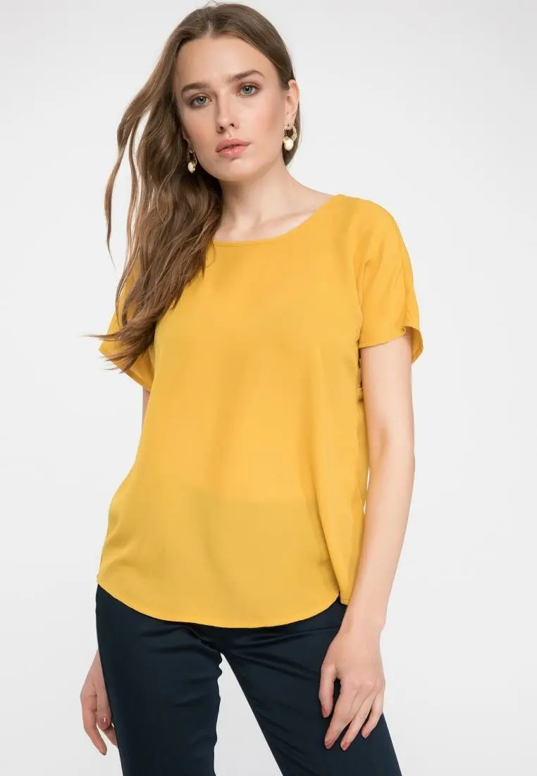 Женские шифоновые рубашки DeFacto Летние Элегантные однотонные свободные блузки с