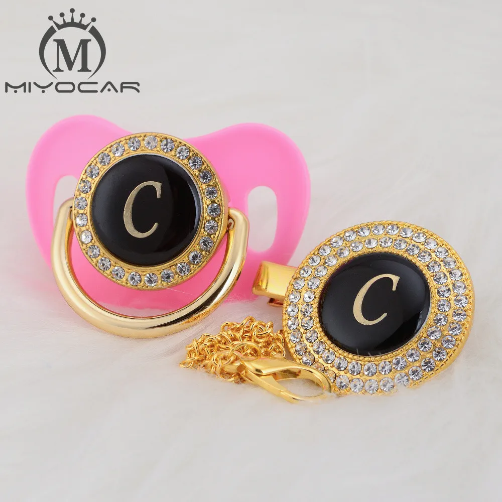 MIYOCAR золото серебро имя инициалы буквы C прекрасный bling соску и соски клип набор BPA