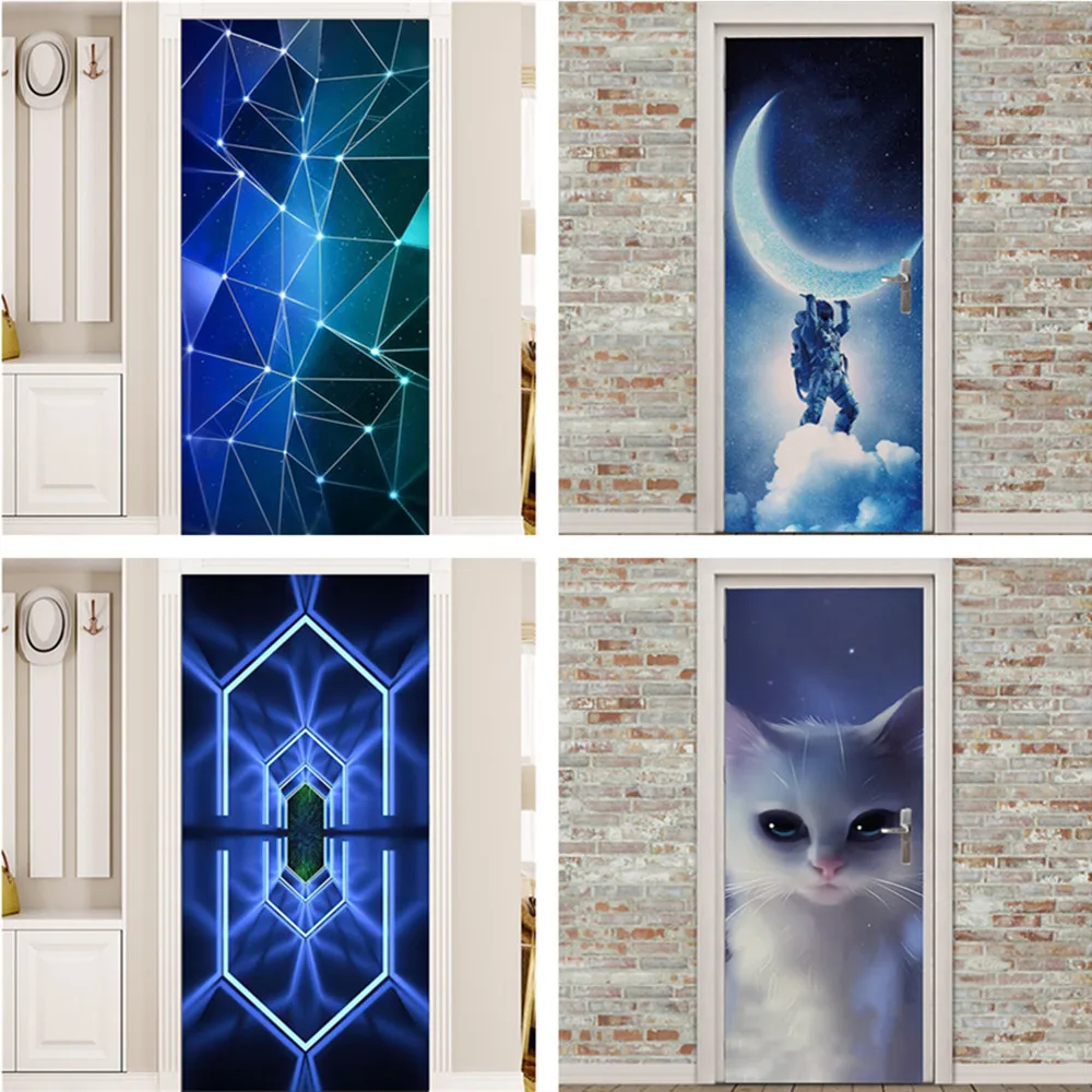 

Mural DIY Decals PVC Technology Space Door Sticker Self Adhesive Print Renew Art Picture Blue Universe Home Decor Teenage Room