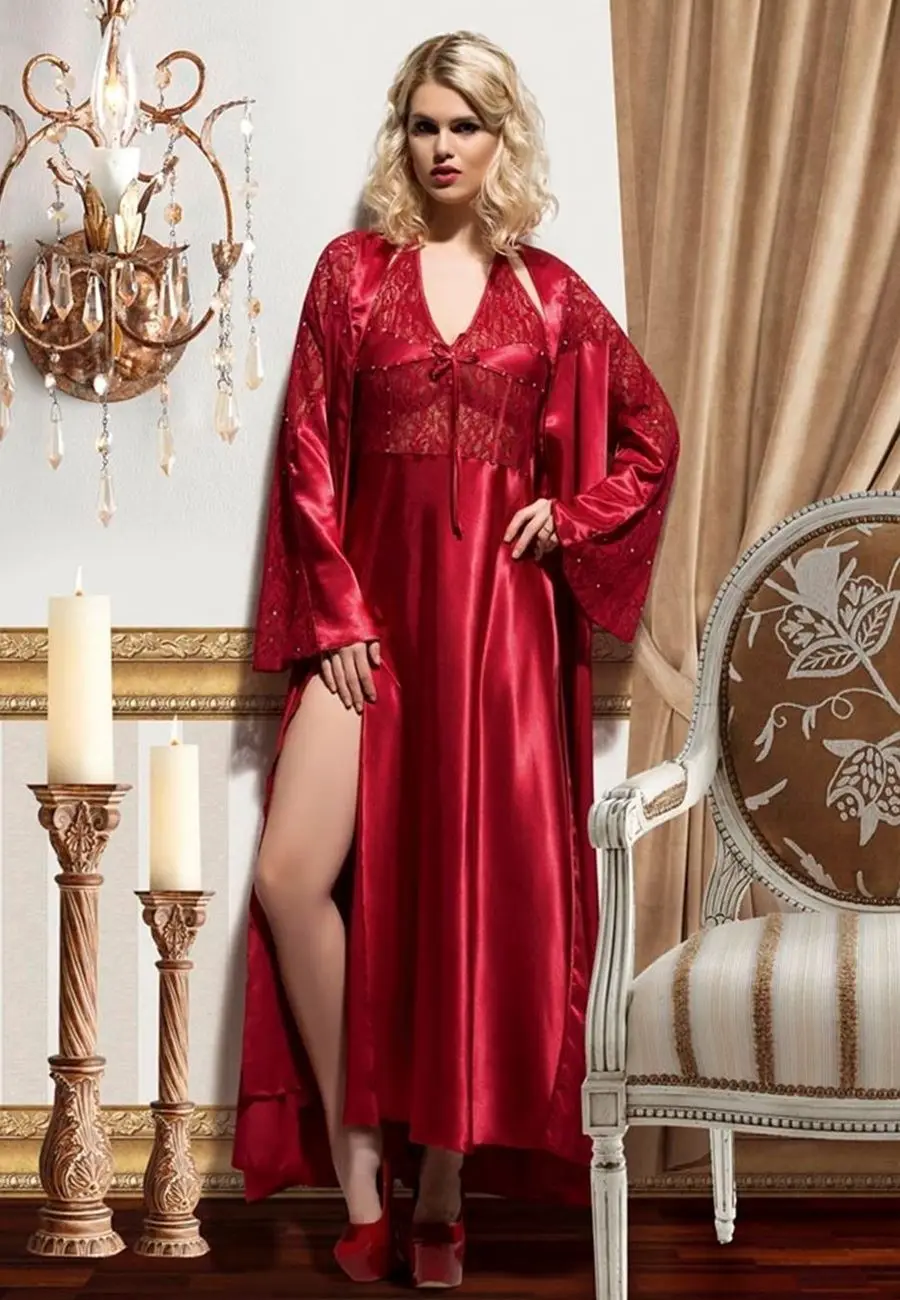 

Asimod Women Satin Nightgown Dressing Gown Suit
