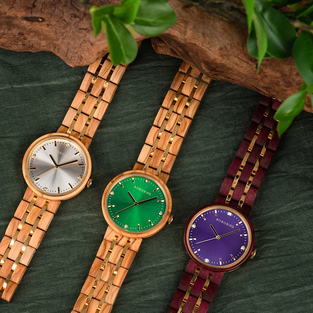 Rosewood Women Watches Ladies Handmade Wooden Creative Women's Bracelet Watches Female Clock Round Dial Customize LOGO