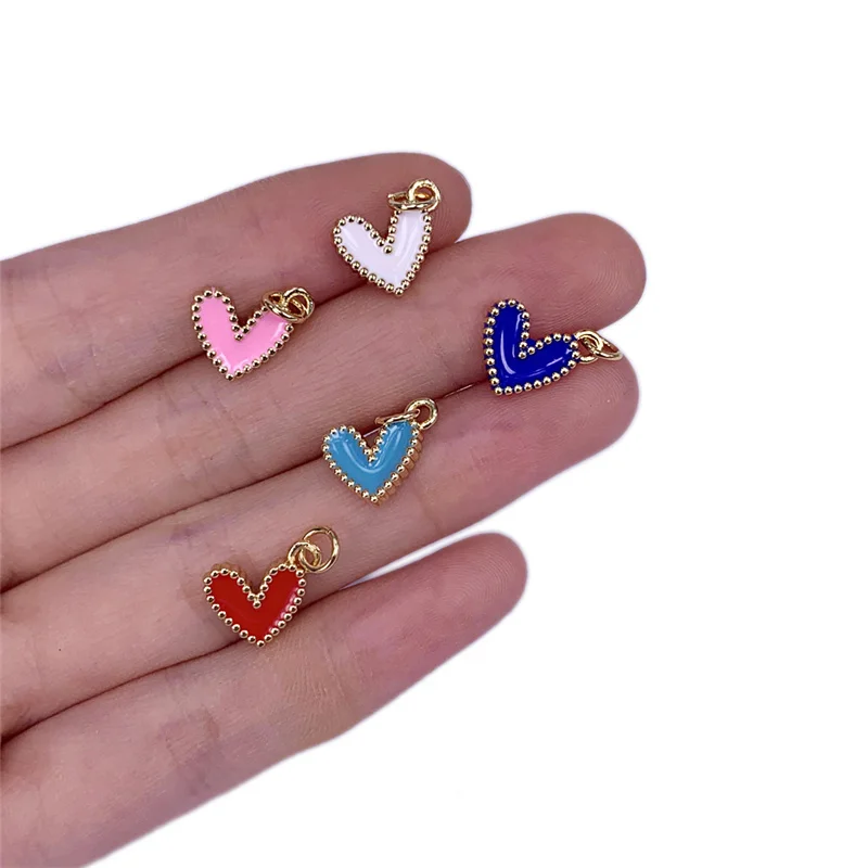 

5pcs Enamel Brass Heart Charms Pendants 11x13mm Metal Accessories For Making Necklace Bracelet DIY Jewelry Decorations