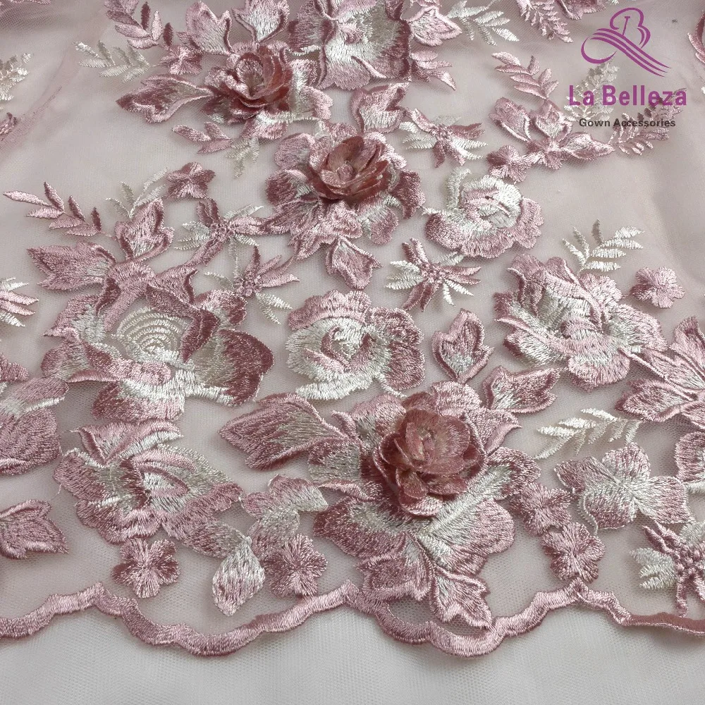 La Belleza дизайн кружева, темно-розовые 3D Цветы кружевная ткань, розовые 3D Цветы Кружевная Ткань вечернее платье кружевная ткань 1 ярд