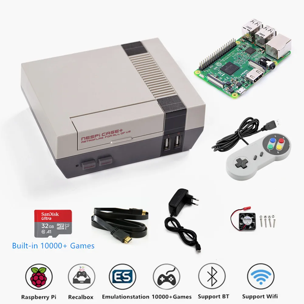 

Чехол RETROFLAG NESPI + мини-игровые консоли с Raspberry Pi 3B, безопасное отключение, видеоигры, Предварительная загрузка 15000 + игры и Plug