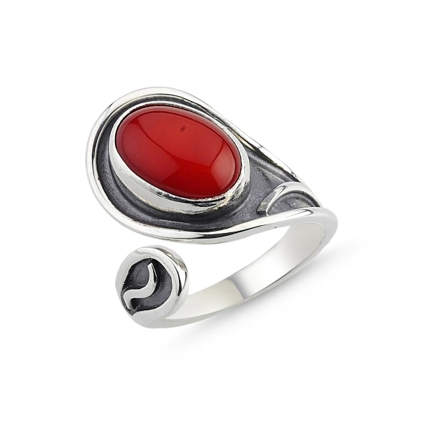 

Silver 925 Sterling Coral Stone Handwork Ring