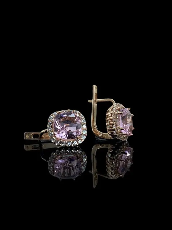 

Diamond Model Top Quality Pink Quartz Stone 925 Silver Earrings