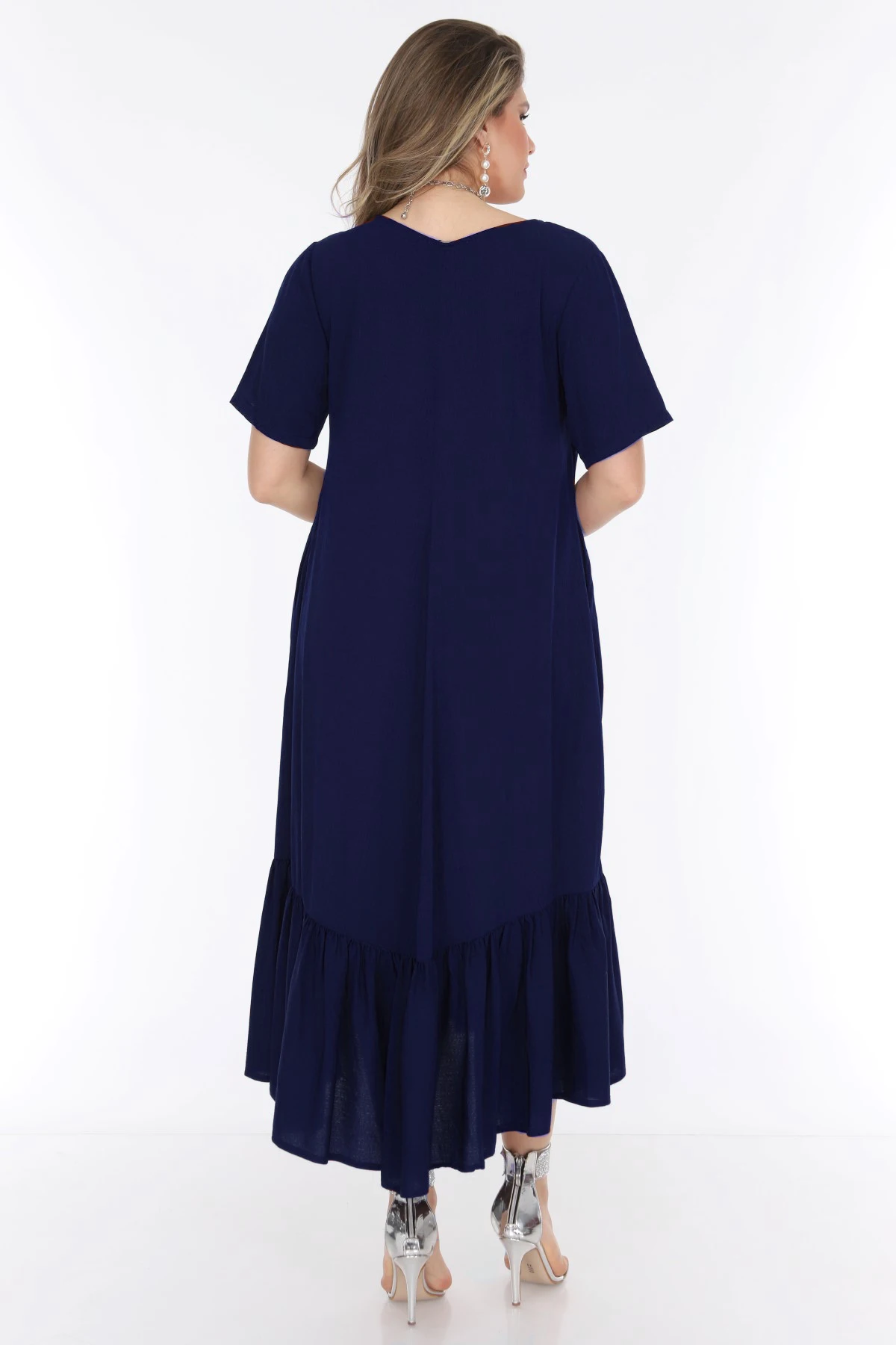 Для женщин размера плюс с коротким рукавом летнее платье Темно синие 1569|Женские