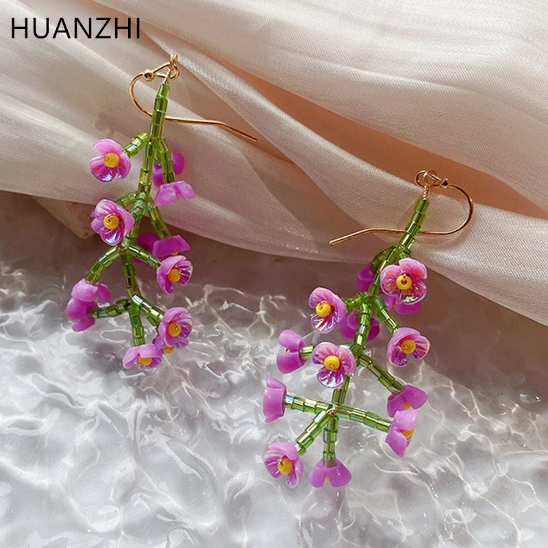 

HUANZHI 2022 Новые Индивидуальные Акриловые Длинные украшения ручной работы в виде фиолетового цветка сливы