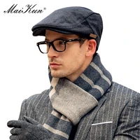 maikun autumn and winter england vintage wool forward hat foe men thick woolen beret mens cap