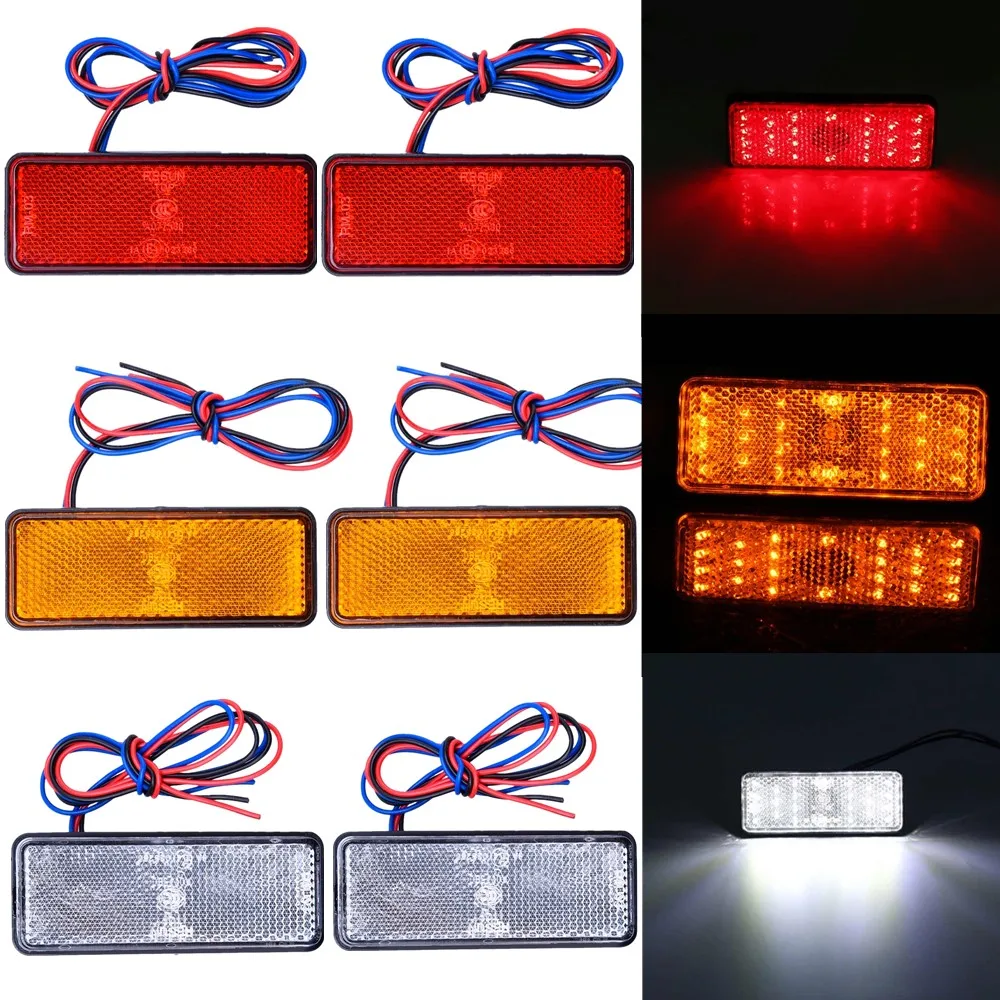 

2 шт 12V Прямоугольник Отражатель мотоцикла задний стоп-сигнал поворота светильник лампы для автомобилей ATV 24LED отражатели грузовик боковой П...