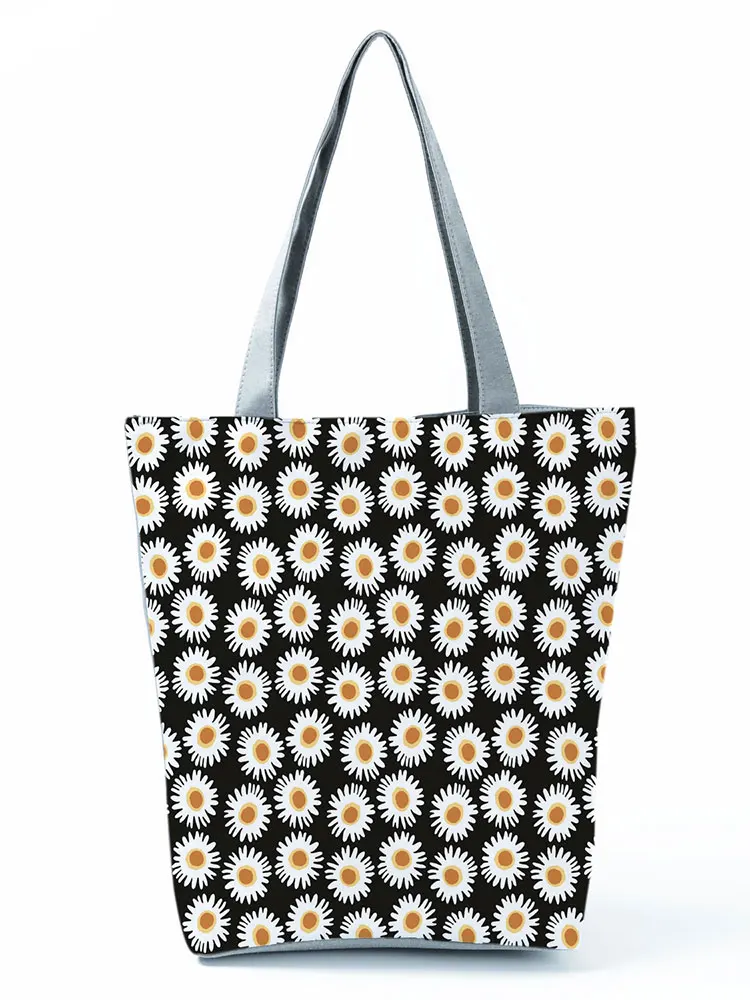

Chinese Style Small Daisy Floral Handbags Women Concise Open Pocket High Capacity Dail Shoulder Bag Eco Friendly Daily Shop Bag