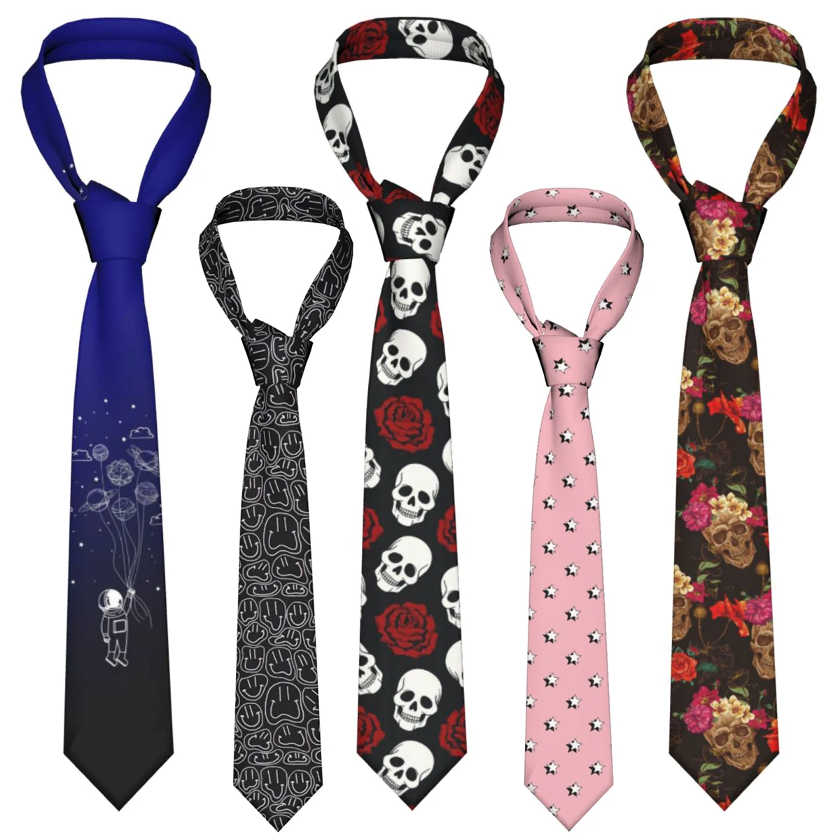 

New Fashion Skull Men's Tie Funny Polyester Silk 8cm Slim Mens Necktie Personality Cravate Wedding Party Accessories Ties
