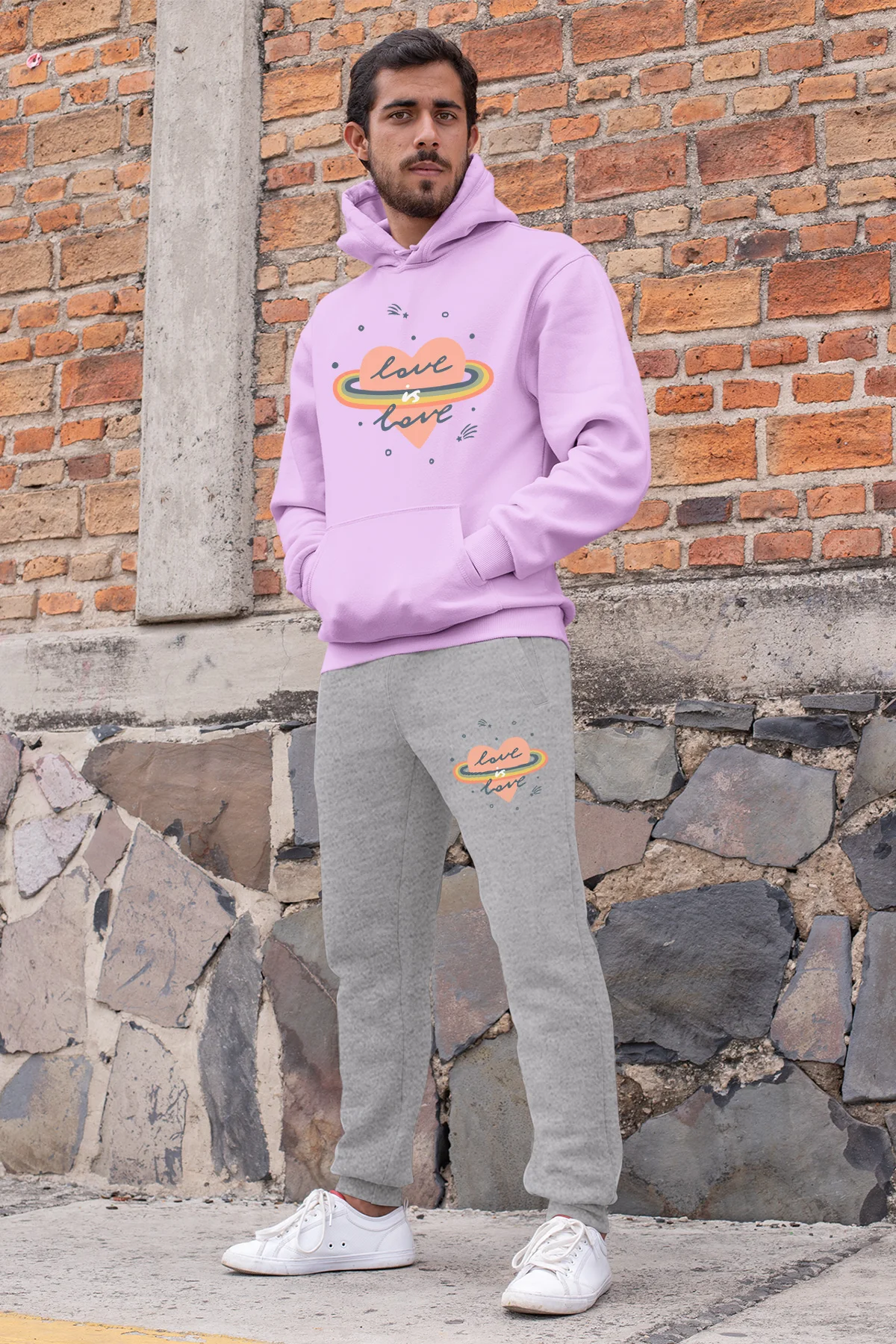 Мужской спортивный костюм Angemiel розовый свитшот с капюшоном серые спортивные