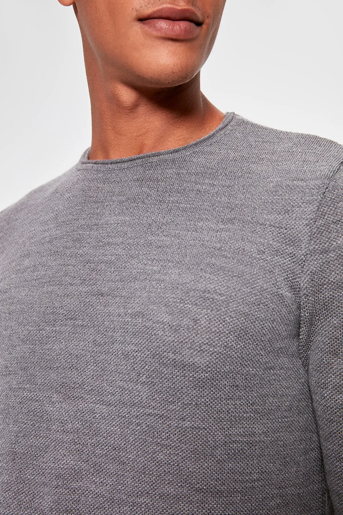 Мужской трикотажный свитер Trendyol серого цвета из текстурированного хлопка для