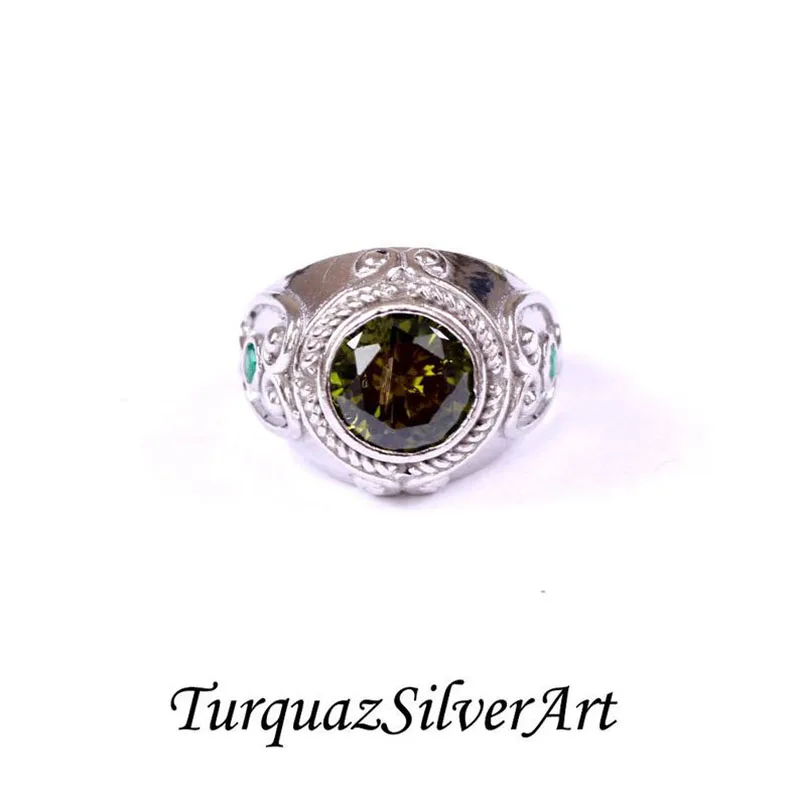 

Handmade Mans Zircon Green Gemstone Ring, Mans 925 Silver Ring, Zircon Ring, Silver Handmade Ring