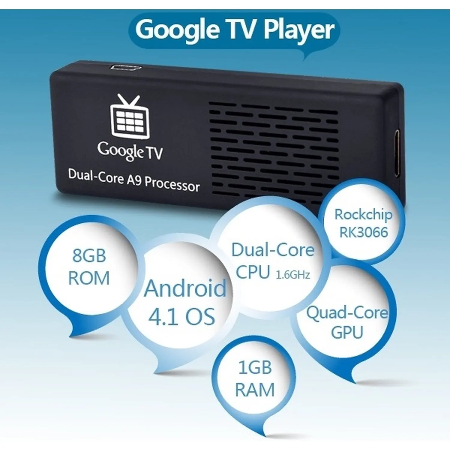 Мини ПК MK808 двухъядерный Android 4.1.1 Googling TV Player с 1 Гб оперативной памяти/8 ROM/Wi Fi/TF /