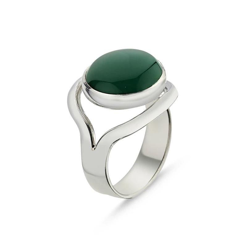 

Silver 925 Sterling Green Agate Stone Handwork Ring