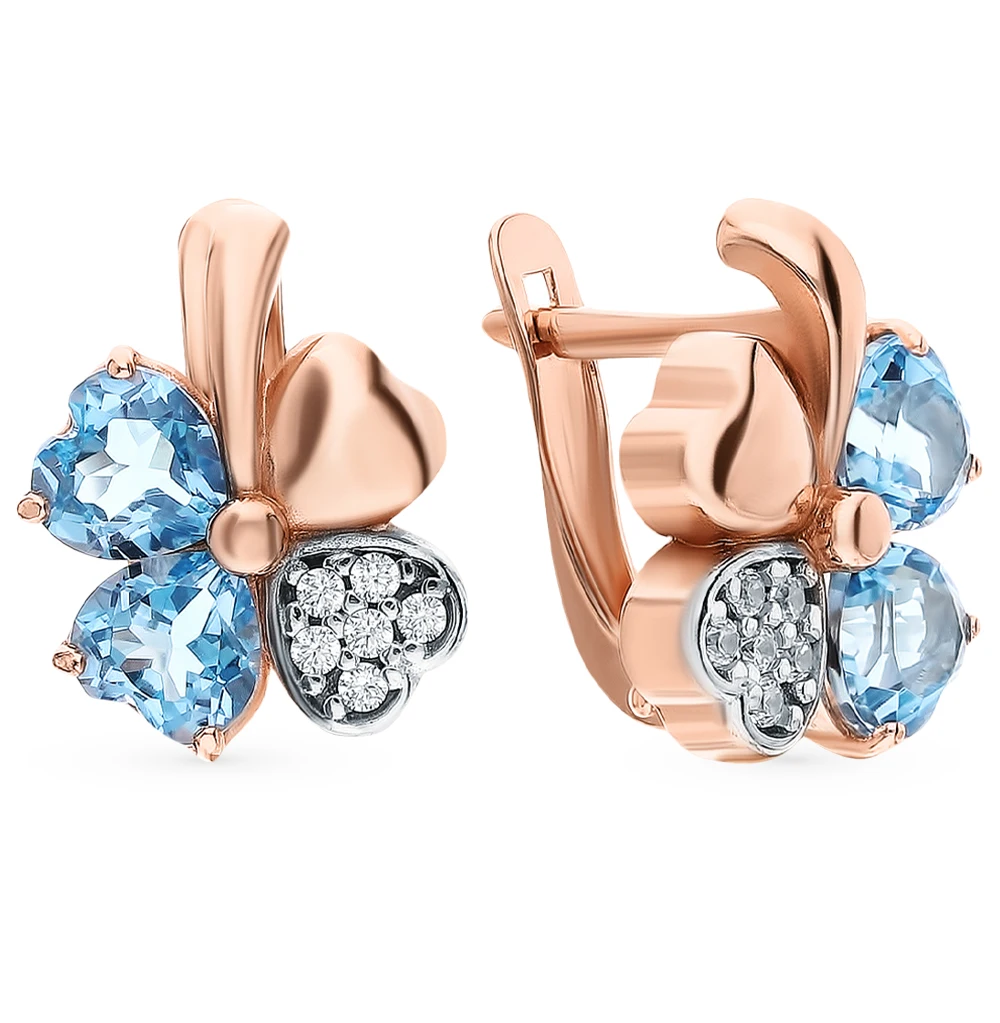 Серебряные серьги с топазами и фианитами SUNLIGHT проба 925|Серьги-клипсы| |