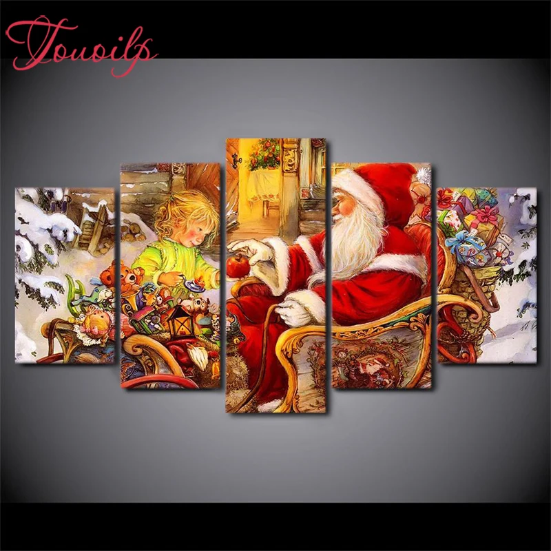 

TOUOILP diy 5 panel Santa Claus diamond painting 5D DIY spuare&round Christmas gifts Christmas gifts Diamond Embroidery still