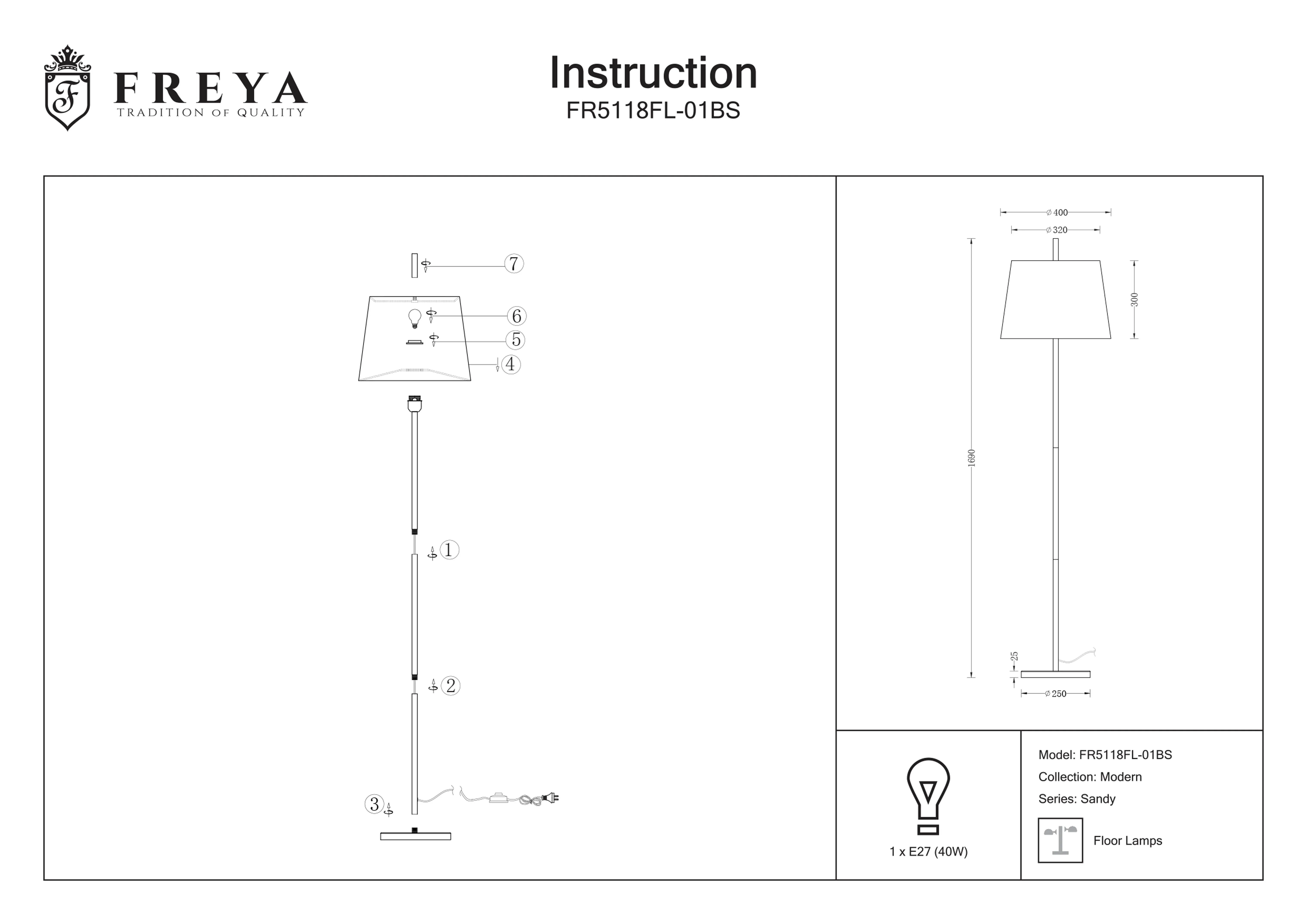 Торшер Freya Sandy FR5118FL-01BS | Pendant Lights