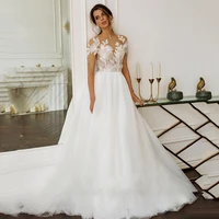 elegant boho wedding dresses a line o neck appliques off the shoulder tea length bridal gowns custom for women vestidos de noiva