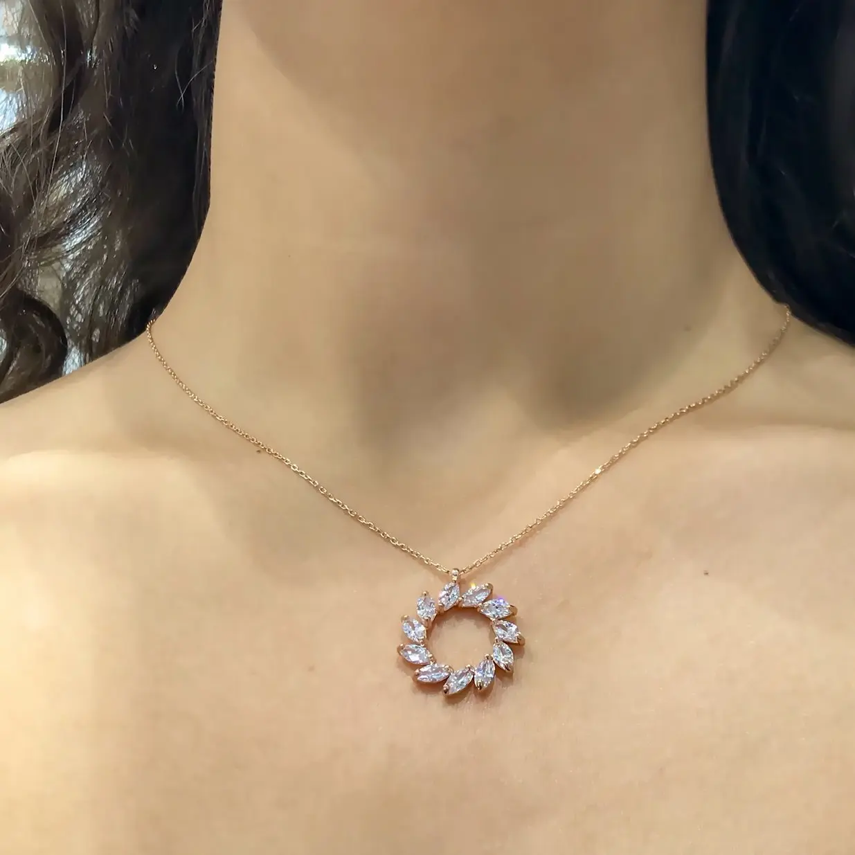 

Marquise Cut Round Special Design Silver Necklace