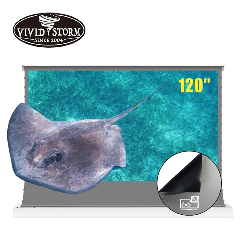 Экран VIVIDSTORM 120 дюймов S электрический роллабельный с натяжением вкладок 3D Obsidian Long Throw Ambient Light Rejecting для обычного проектора.