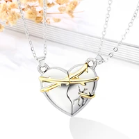 2 pieces of couple magnetic necklace heart shaped pendant long distance attract ladies pendant necklace mens lover jewelry gifts