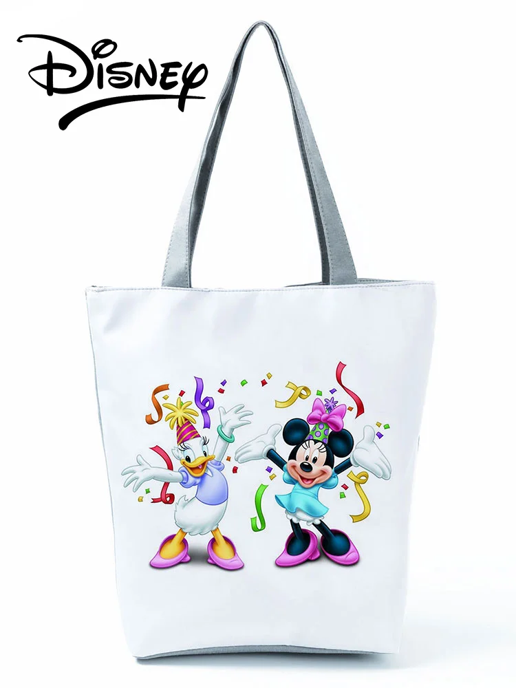 

Disney Donald Duck Mickey Handbags High Capacity Cartoon Girl Shoulder Bag Storage Reusable Shopping Bag Women Travel Beach Bag