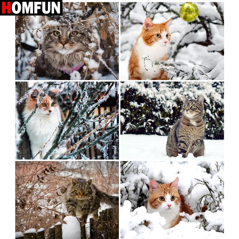 

HOMFUN полная Алмазная вышивка «Кот снег» алмазная живопись вышивка крестиком узоры Стразы Незаконченный декор дома