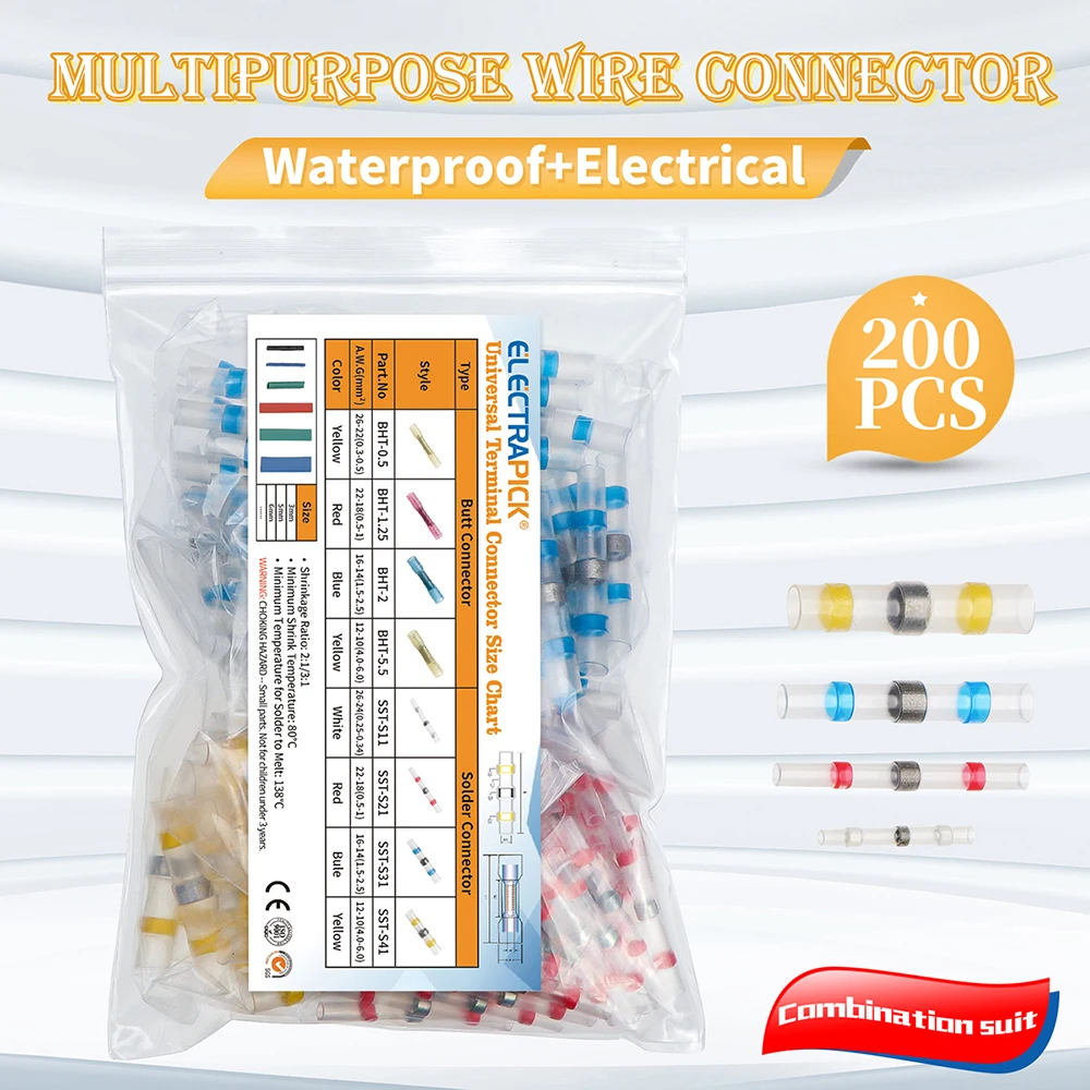 

200 шт. провода для пайки разъемы Водонепроницаемый тепла термоусадочная трубка проволочная трубка клеммы соединители
