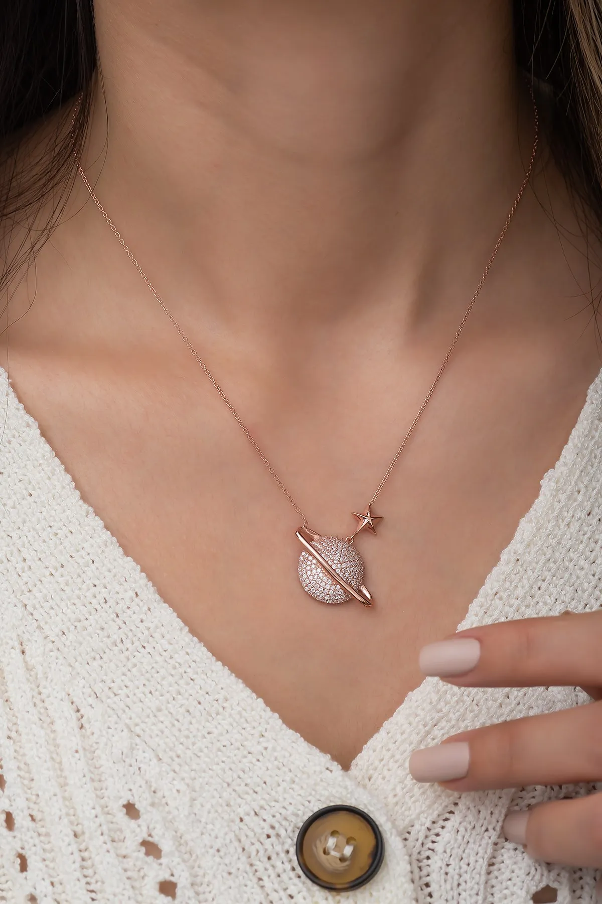 Collier en argent Sterling 925 pour femmes, pendentif en pierre de Zircon Rose planète saturne, cadeau d'anniversaire, chaîne élégante et Cool de luxe