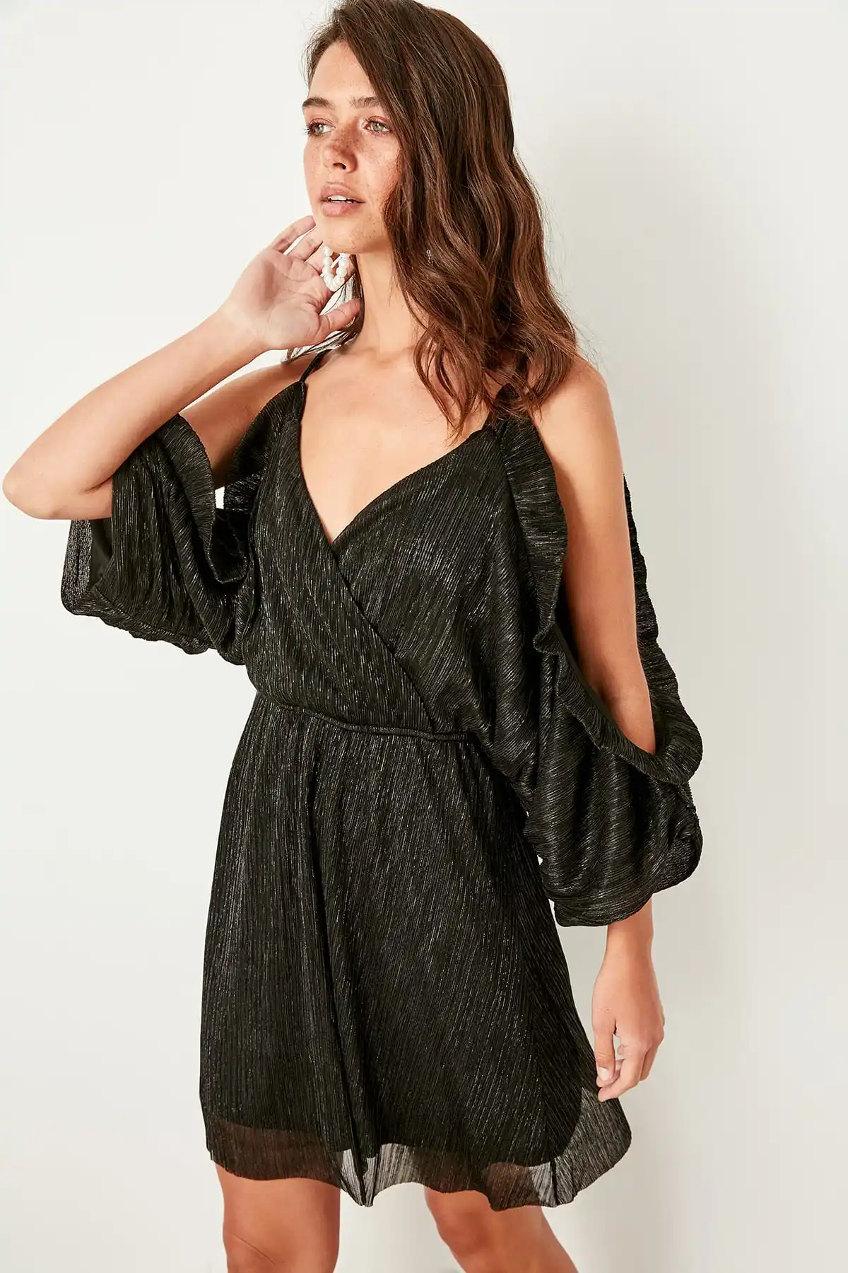 Trendyol черный двойной воротник до груди платье TPRSS19BB0125 | Женская одежда