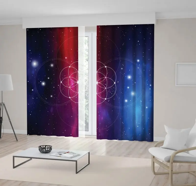 

Curtain Interlocking Circles Flows of Energy Outer Space Background Stars Galaxy Art Navy Blue Purple