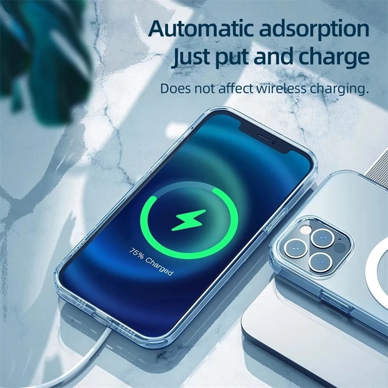 For Magsafe Magnetic Clear Phone Case for iPhone 14 13 Pro 12 Pro Max 2021 Transparent Shockproof Cover For Wireless Charging