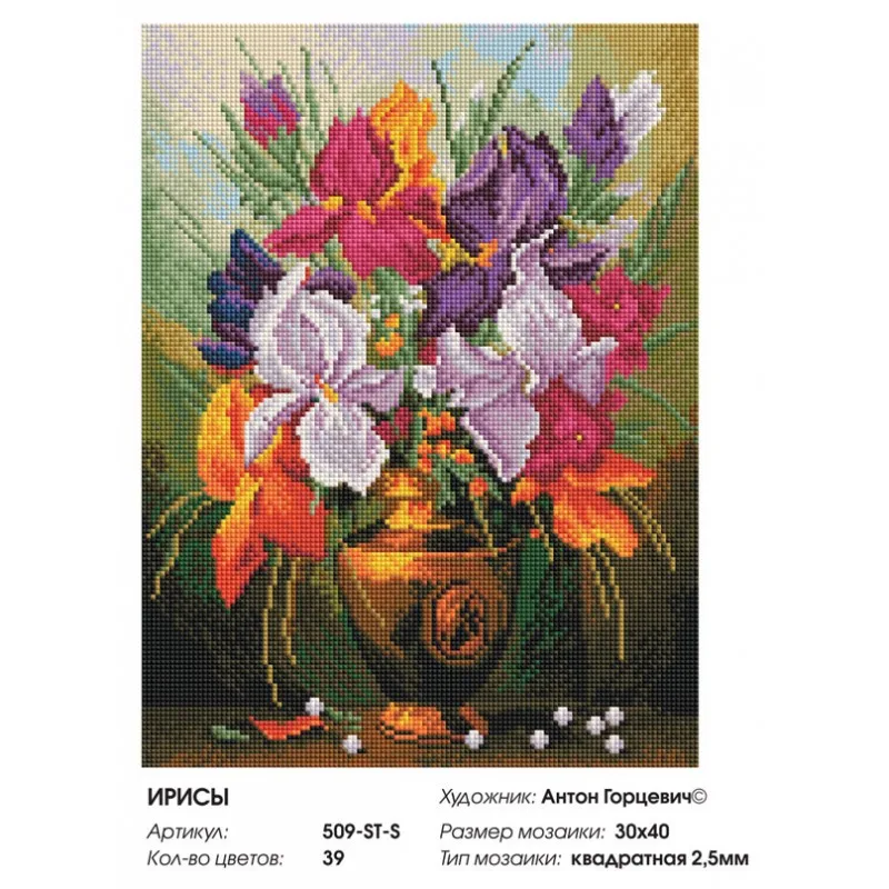 &quotIrises&quot Diamond Mosaic on the stretcher 30*40. Snow White. 509-st-s | Дом и сад