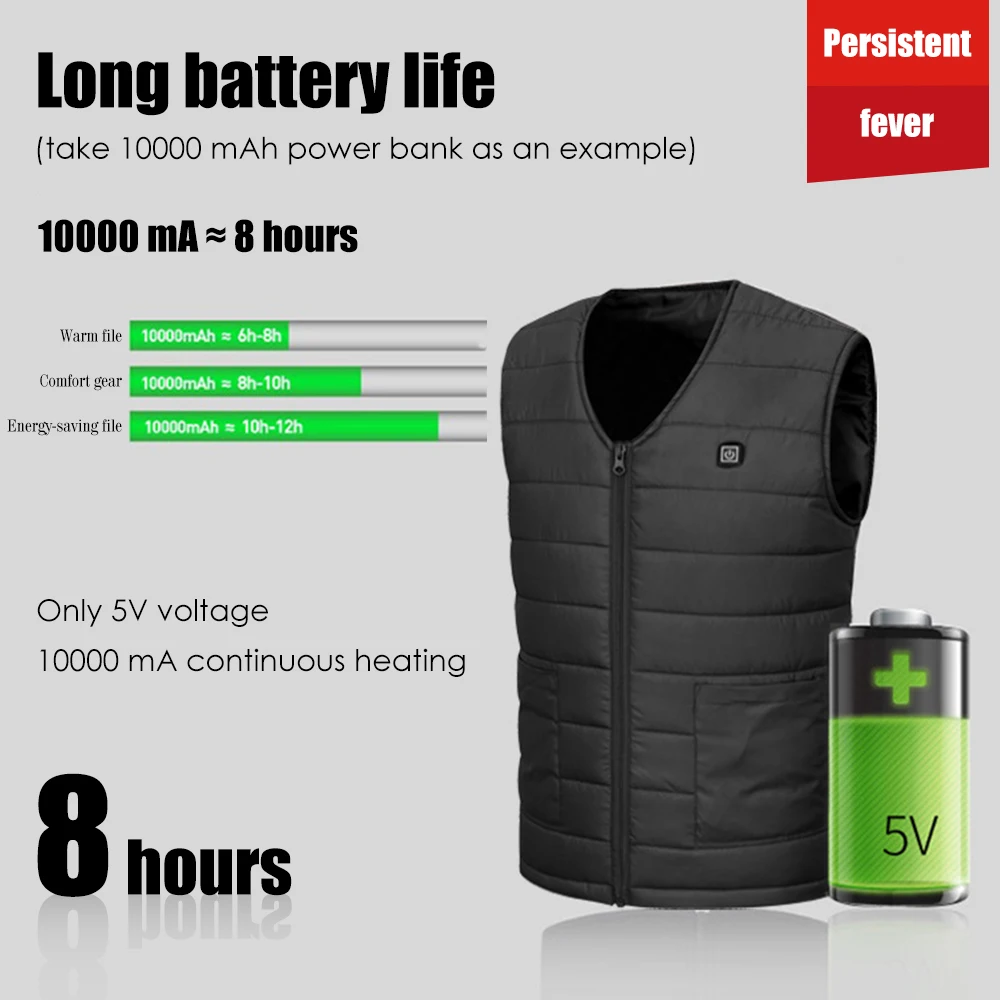 10 Zone Self-Heating Vest Unisex USB Charging Heating Cotton Jacket Anti-Static Washable Outdoor Fishing And Skiing