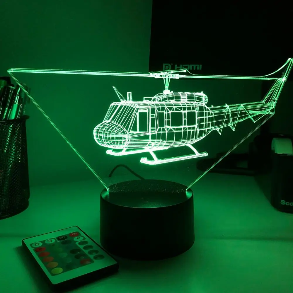UH 1 Iroquois вертолет 3D Оптическая иллюзия Ночной светильник светодиодная лампа