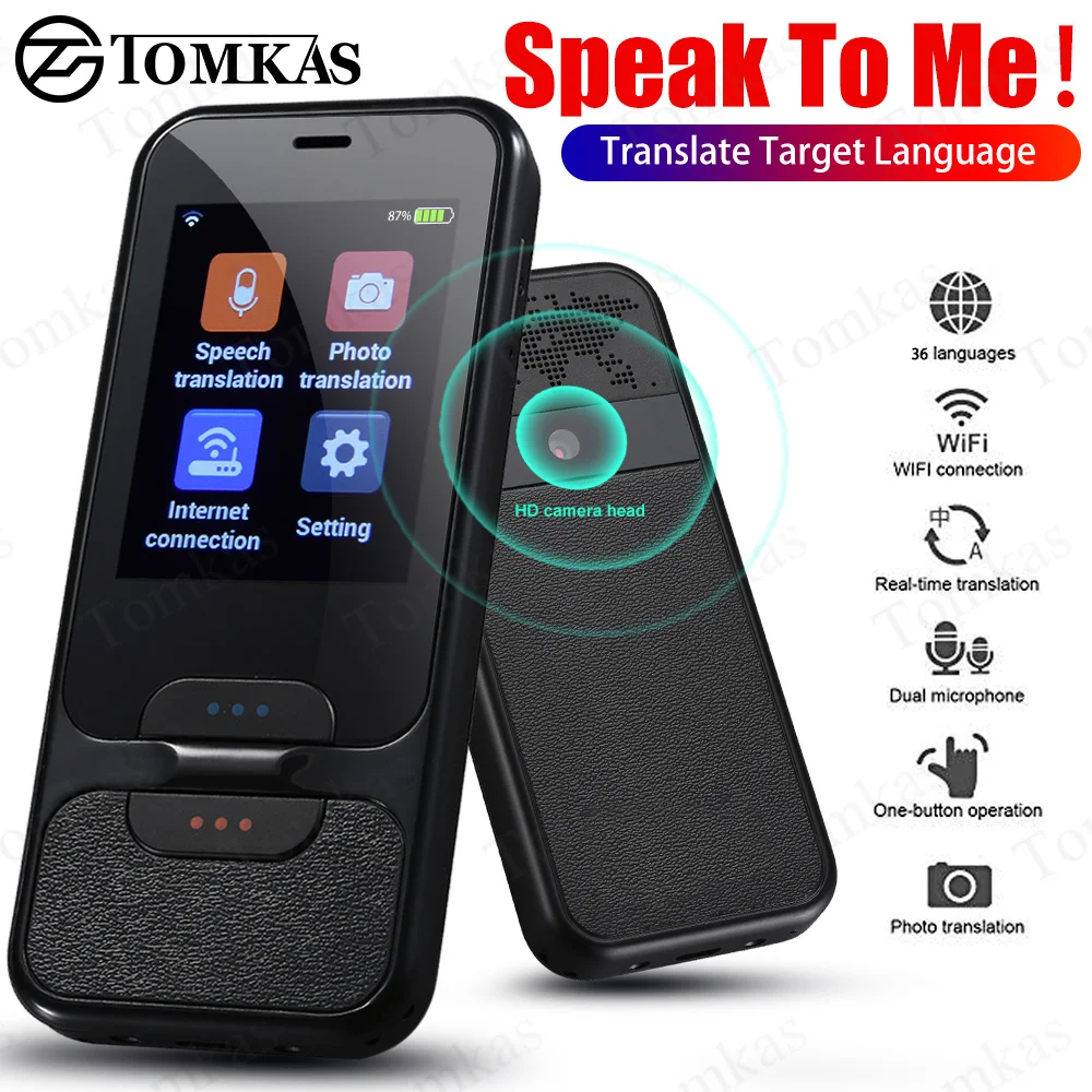 Портативный Умный голосовой переводчик TOMKAS сенсорный экран 2 4 дюйма Wi Fi для