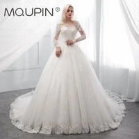 mqupin bridal wedding dress elegant long sleeve tulle lace appliqu%c3%a9d beaded backless princess prom 2022 fashion