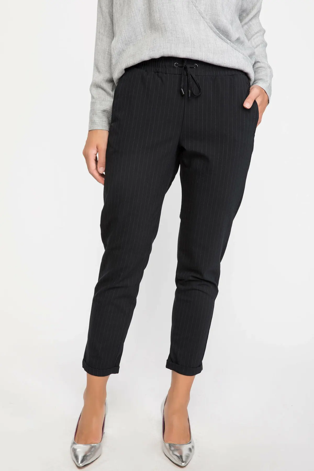 Дефакто Модные женские черные брюки с завязками на талии повседневные шаровары