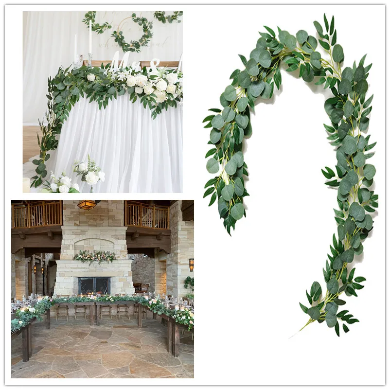 

2M Artificial Green Eucalyptus Garland Leaves Vine Fake Vines Rattan Artificial Plants Ivy Wreath Wall Decor Wedding Decoration